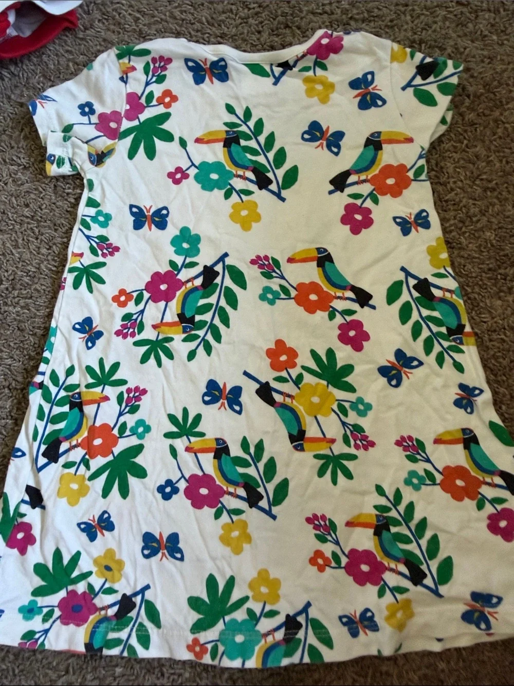 Hanna Andersson White Cotton Toucan & Floral Dress with Multicolor Print